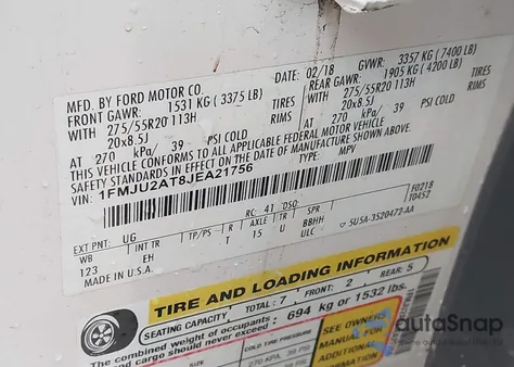 2018 Ford Expedition Limited z USA, uszkodzony, nr VIN 1FMJU2AT8JEA21756